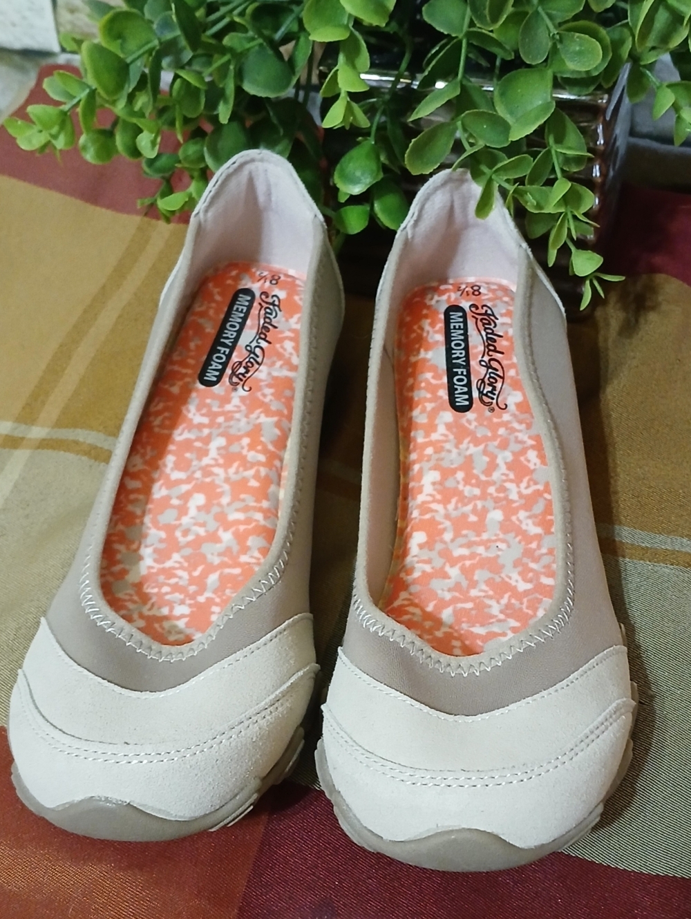 Faded Glory Memory Foam Tan Slip-on Shoes Womens Size 8.5 M